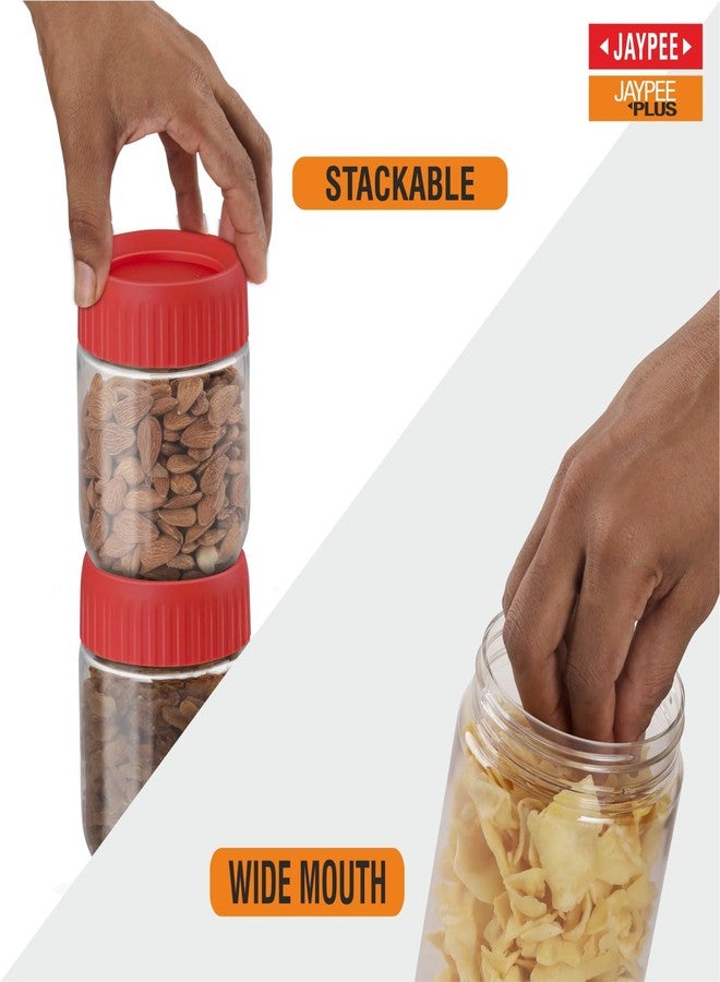 جايبي بلس مجموعة برطمانات وحاويات مطبخ بلاستيكية شفافة من جاي بي بلس، مثالية لتخزين المؤن والوجبات الخفيفة والتوابل والمخللات والفواكه المجففة. غطاء محكم الإغلاق وقابل للتكديس. سعة 750 مل، طقم من قطعتين، لون أحمر. - Image 5